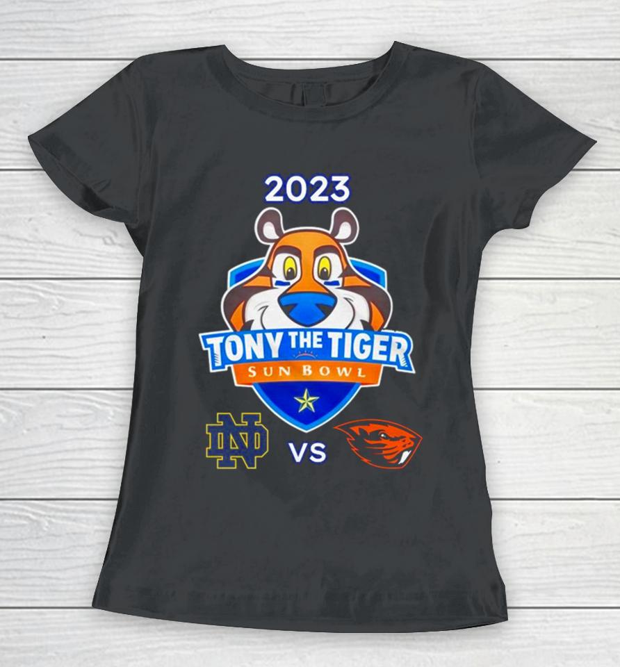 Tony The Tiger Sun Bowl 2023 Notre Dame Vs Oregon State Sun Bowl Stadium El Pase Tx Cfb Bowl Game Women T-Shirt