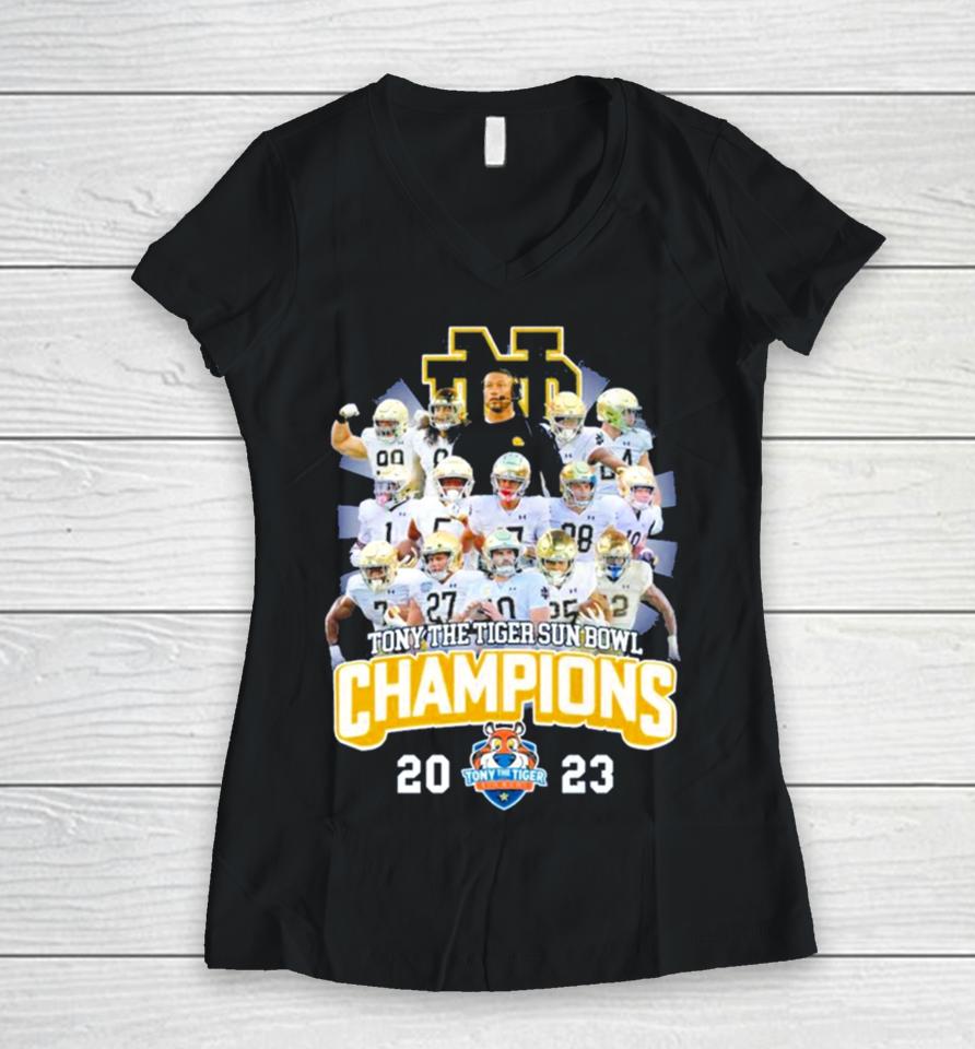 Tony The Tiger Sun Bowl Champions 2023 Notre Dame Fighting Irish Women V-Neck T-Shirt
