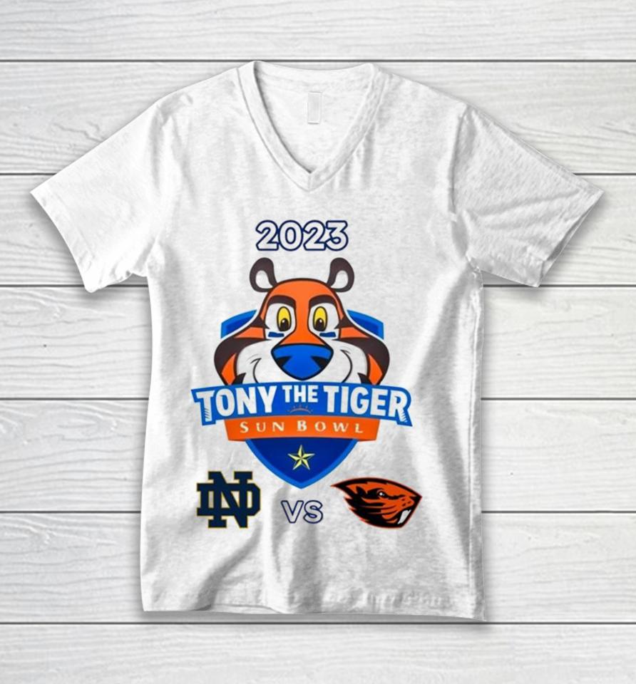 Tony The Tiger Sun Bowl Notre Dame Vs. Oregon State Sun Bowl Stadium El Paso Tx 2023 Unisex V-Neck T-Shirt