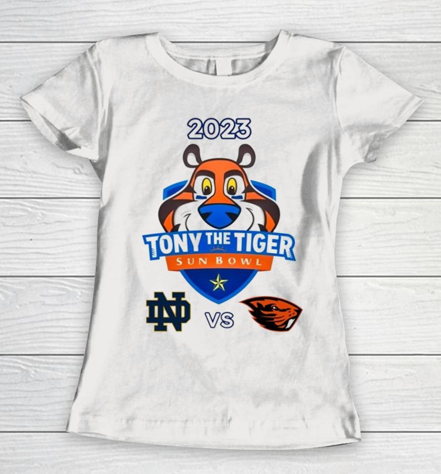 Tony The Tiger Sun Bowl Notre Dame Vs. Oregon State Sun Bowl Stadium El Paso Tx 2023 Women T-Shirt