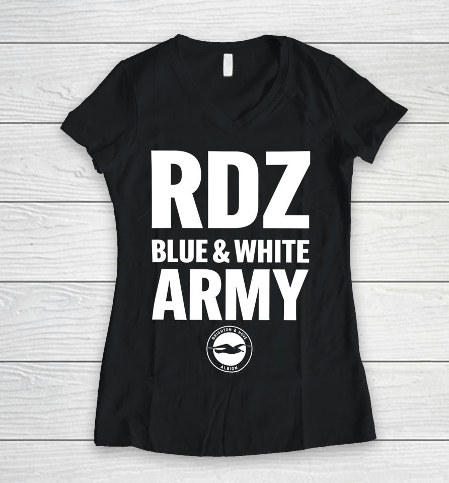 Top Rdz Blue White Army Women V-Neck T-Shirt
