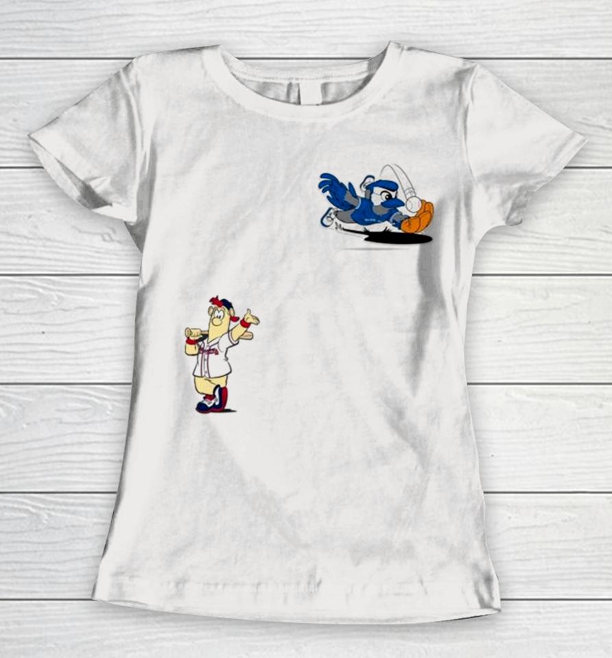 Toronto Blue Jays Vs Atlanta Braves Mlb 2024 Mascot Cartoon Baseball Women T-Shirt
