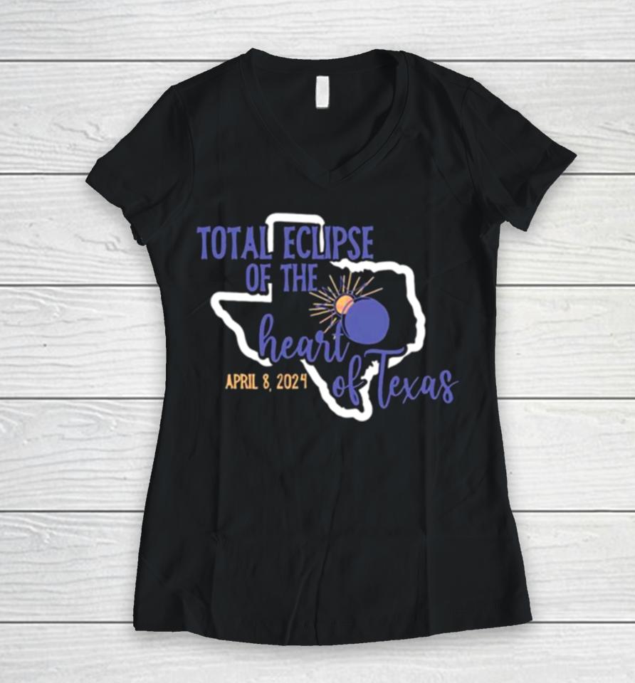 Total Eclipse Of The Heart Of Texas 2024 Women V-Neck T-Shirt
