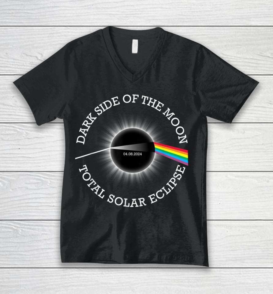 Total Solar Eclipse 04 08 24 Rainbow Totality Dark Side Moon Unisex V-Neck T-Shirt