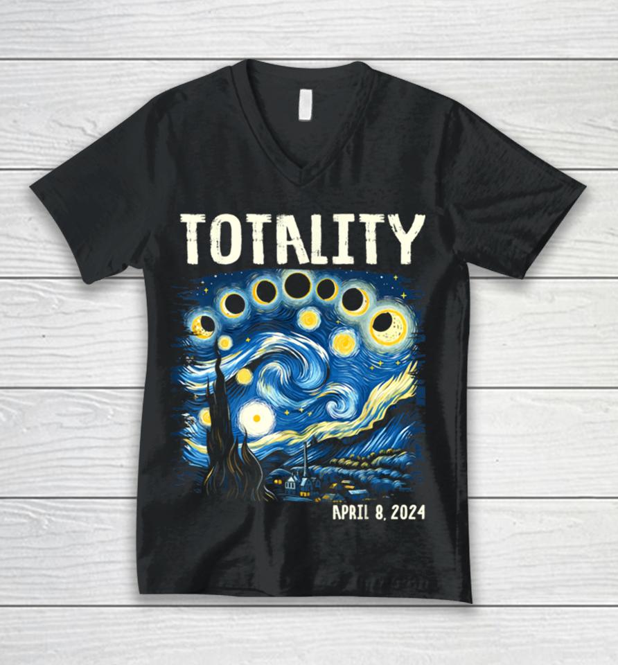 Total Solar Eclipse 2024 4.08.24 Starry Night Painting Unisex V-Neck T-Shirt