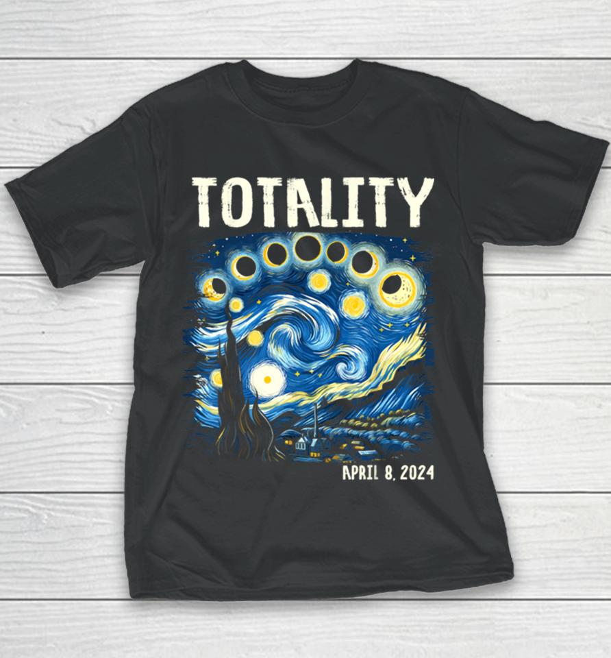 Total Solar Eclipse 2024 4.08.24 Starry Night Painting Youth T-Shirt