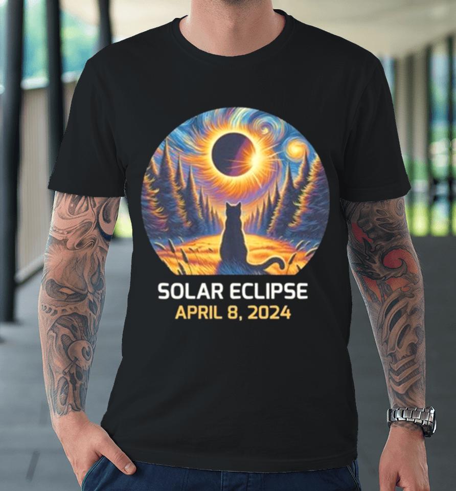 Total Solar Eclipse 2024 Astronaut Moon Painting Black Cat Eclipse Viewing Souvenir Premium T-Shirt