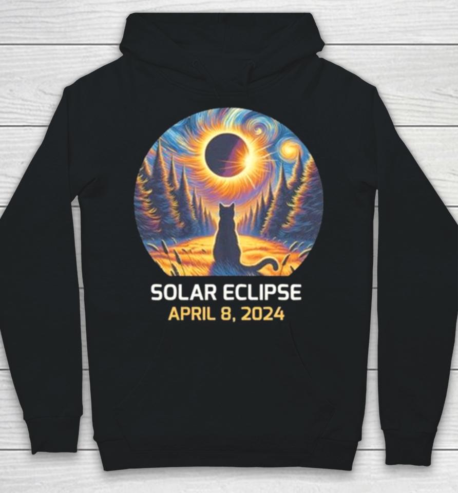 Total Solar Eclipse 2024 Astronaut Moon Painting Black Cat Eclipse Viewing Souvenir Hoodie