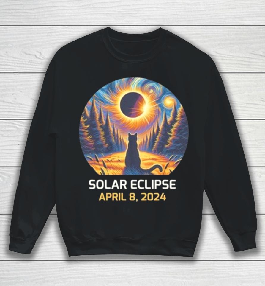Total Solar Eclipse 2024 Astronaut Moon Painting Black Cat Eclipse Viewing Souvenir Sweatshirt