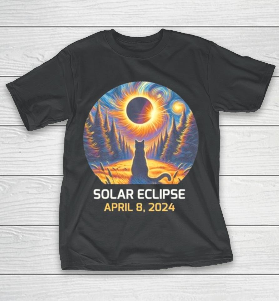 Total Solar Eclipse 2024 Astronaut Moon Painting Black Cat Eclipse Viewing Souvenir T-Shirt