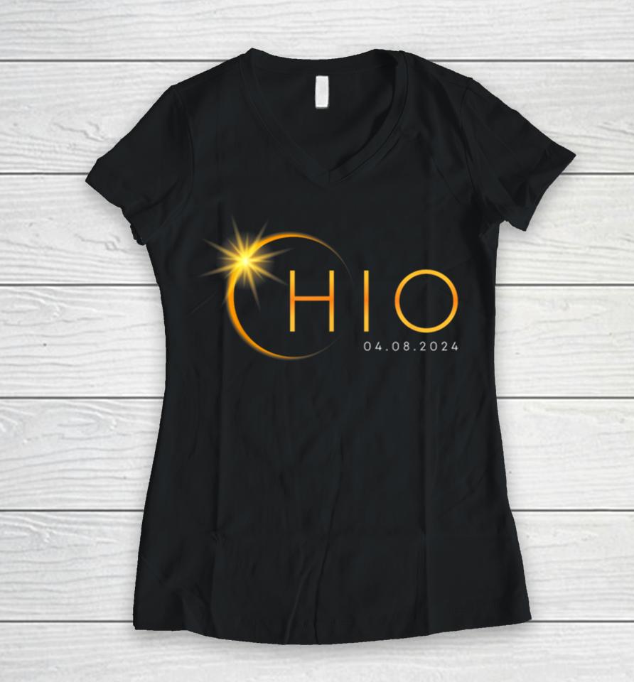 Total Solar Eclipse 2024 State Ohio Totality April 8 2024 Women V-Neck T-Shirt