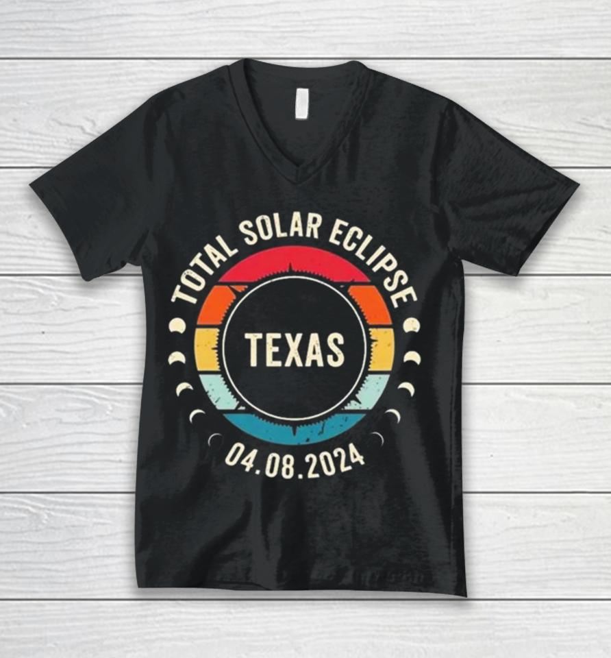 Total Solar Eclipse 2024 Texas Sun Moon Totality 4.8.2024 Great American Vintage Unisex V-Neck T-Shirt