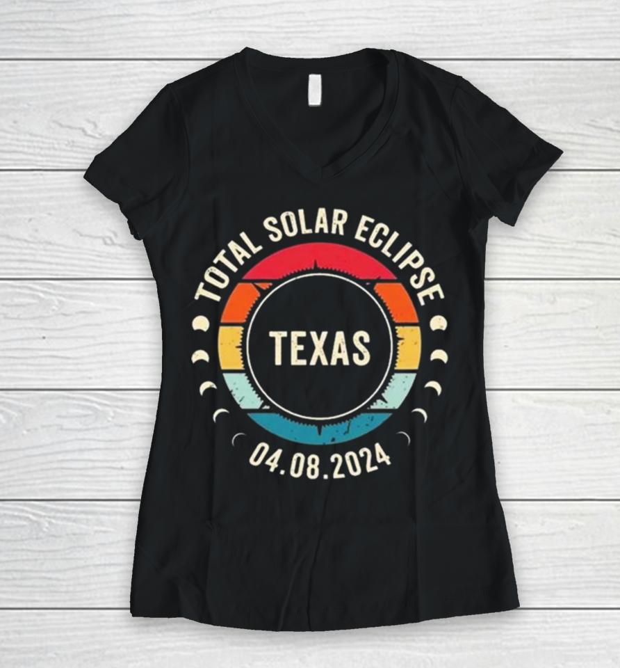 Total Solar Eclipse 2024 Texas Sun Moon Totality 4.8.2024 Great American Vintage Women V-Neck T-Shirt