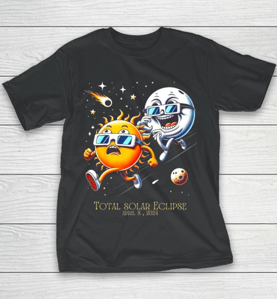 Total Solar Eclipse 8 4 2024 Sun Flees Moon Eclipse Chase Youth T-Shirt