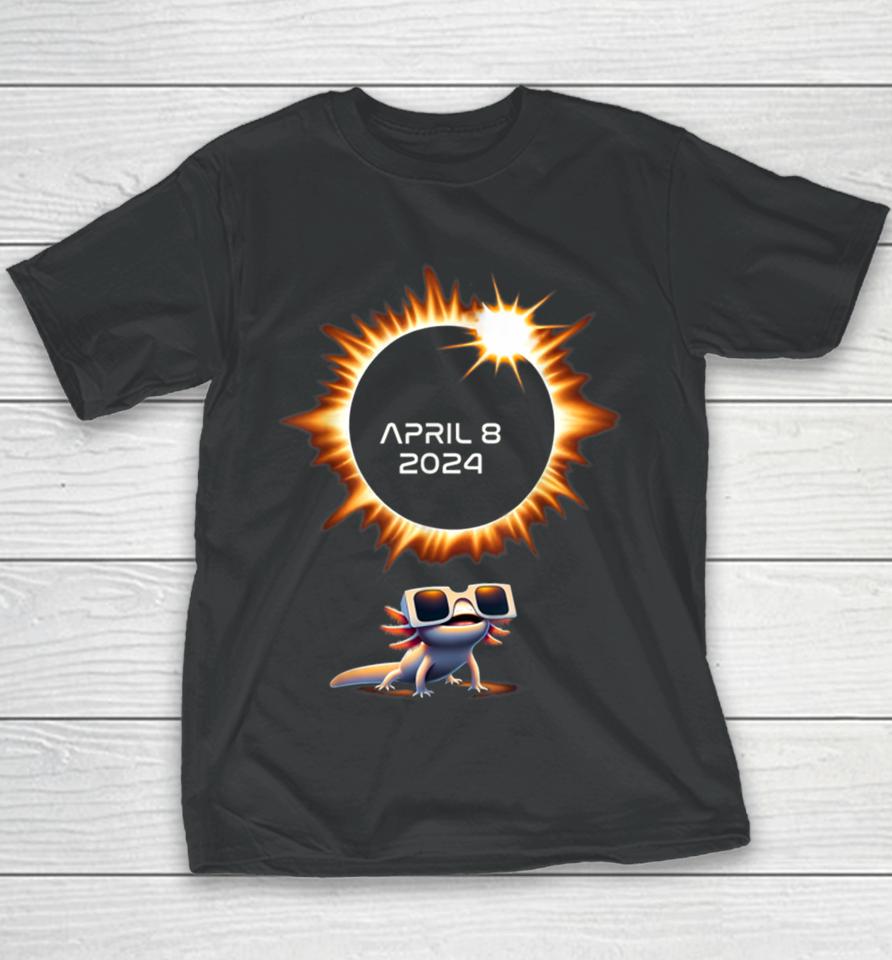 Total Solar Eclipse Ts 2024 April 8 Axolotl In Glasses Youth T-Shirt
