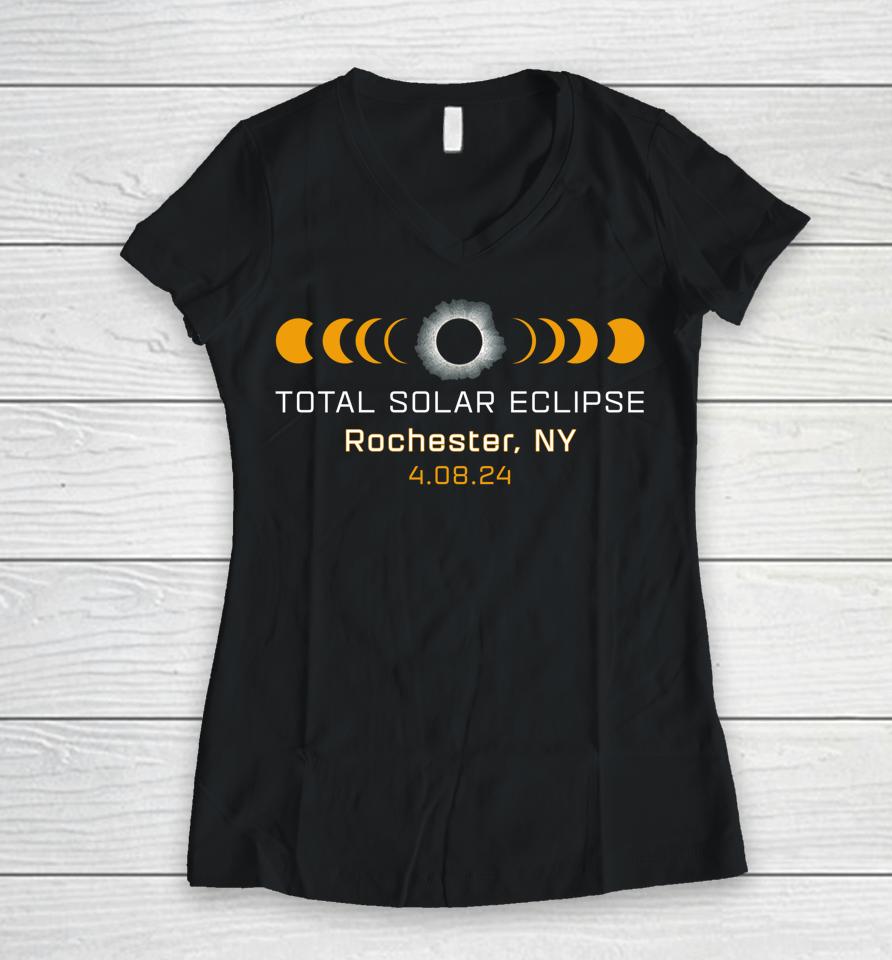 Totality Path 2024 Rochester Ny New York Total Eclipse Women V-Neck T-Shirt