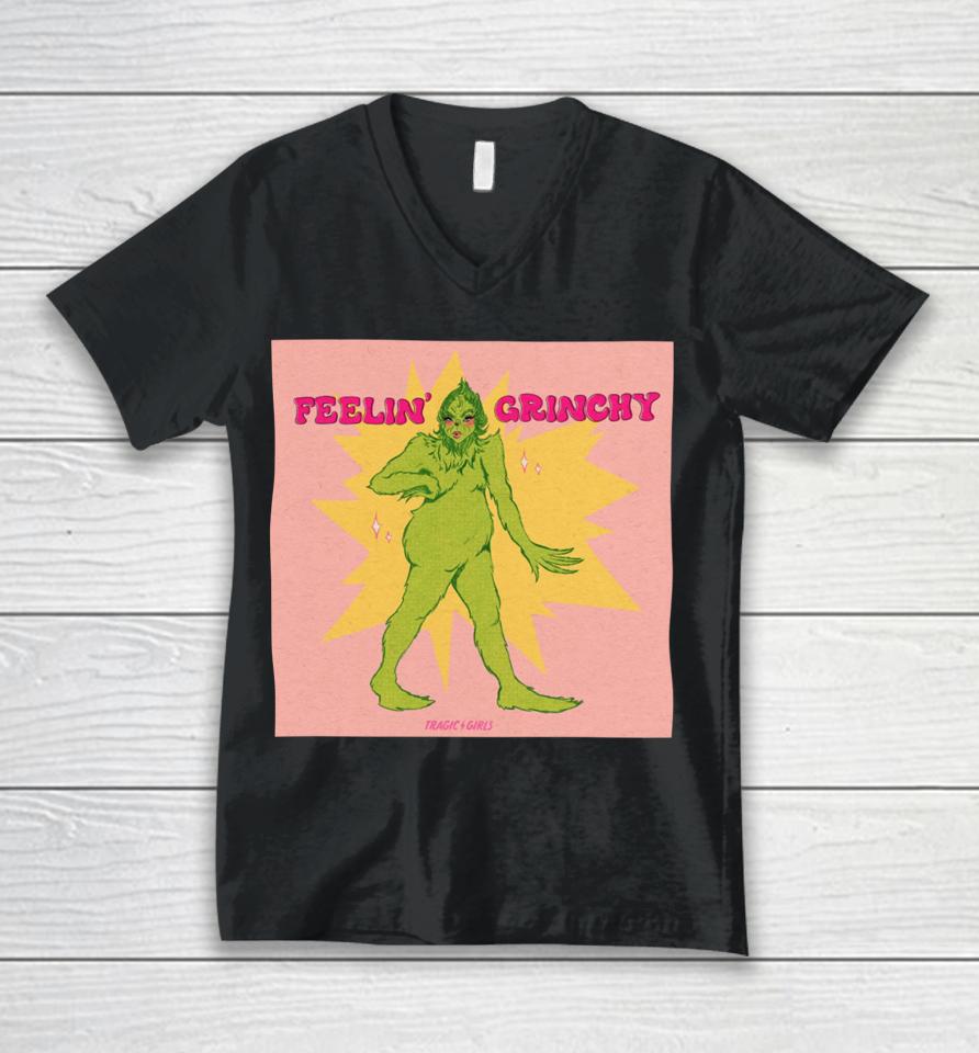 Tragicgirls Store Feelin’ Grinchy Unisex V-Neck T-Shirt
