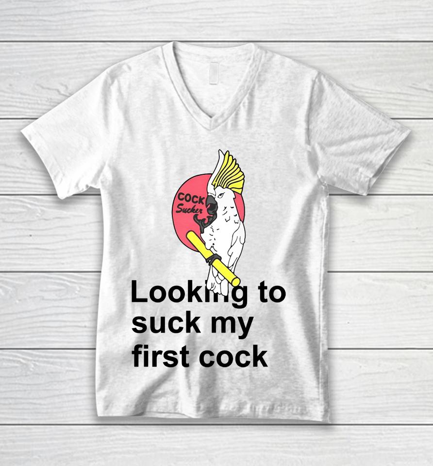 Translatedtees Looking To Suck My First Cock Unisex V-Neck T-Shirt