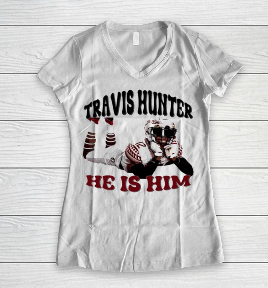 Travis Hunter He Is Him Travis Lovers Women V-Neck T-Shirt