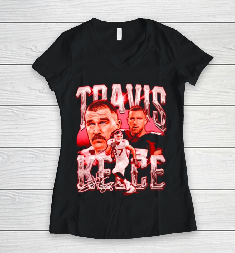 Travis Kelce Kansas City Vintage Football Women V-Neck T-Shirt