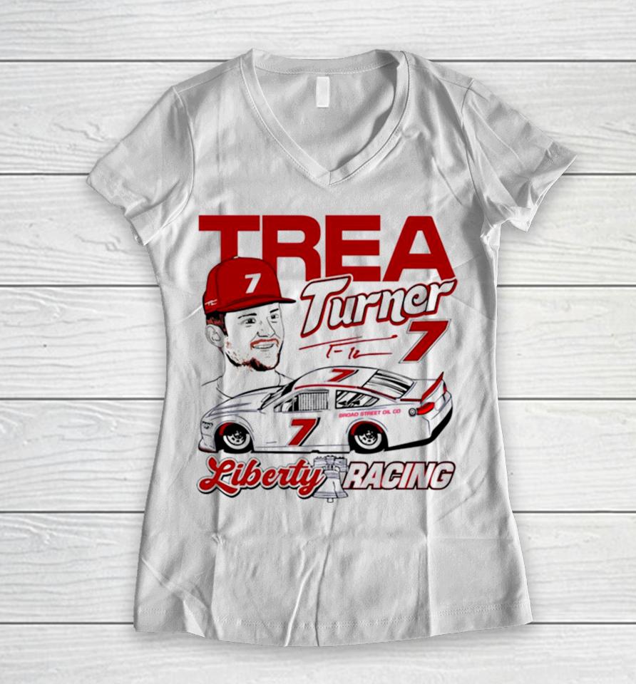 Trea Turner Liberty Racing Philadelphia Phillies Women V-Neck T-Shirt
