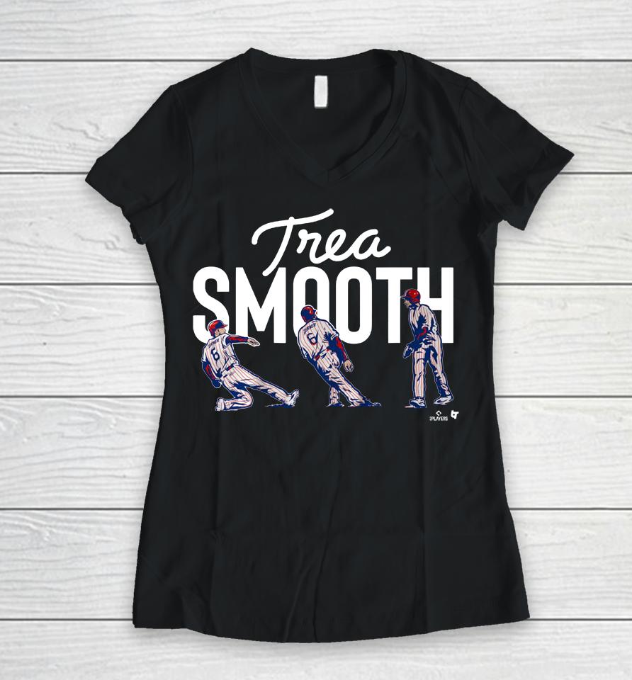 Trea Turner Smooth Slide Philly Mlbpa Licensed Breakingt Women V-Neck T-Shirt