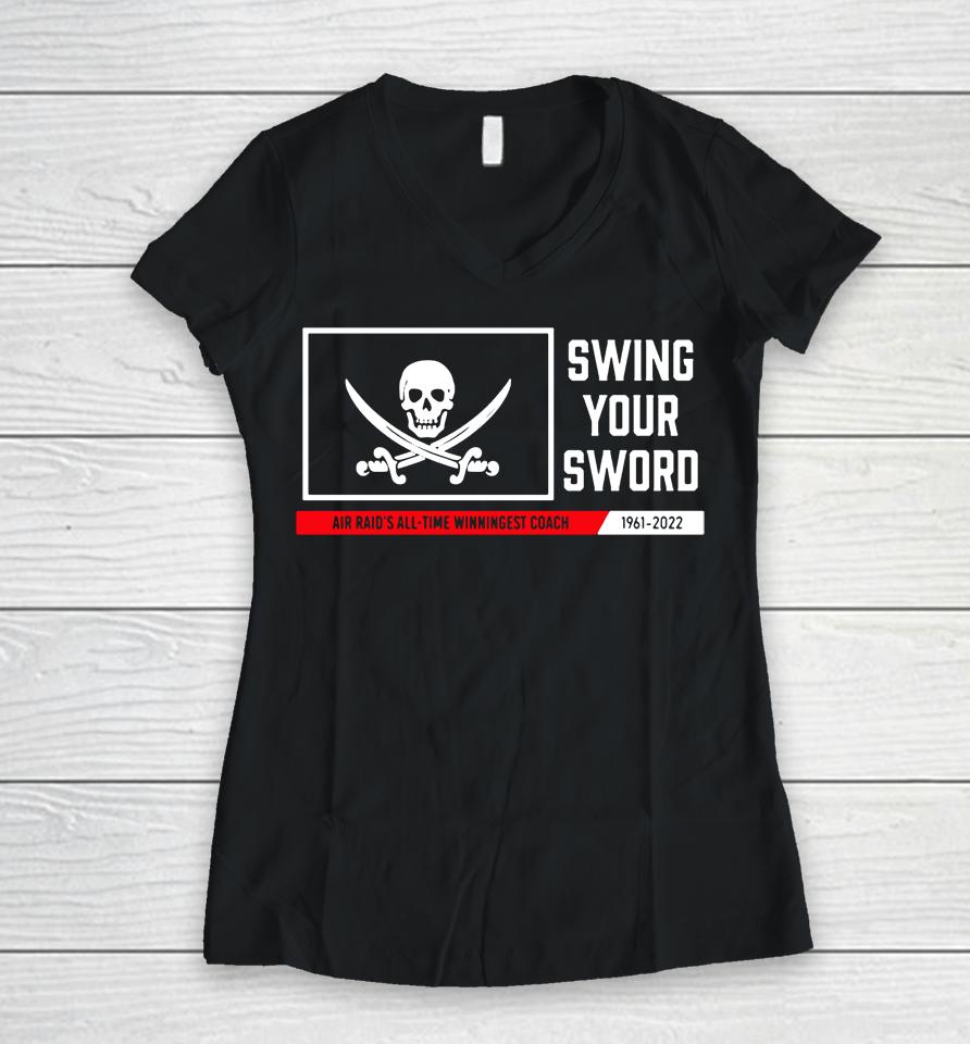 Tribute Swing Your Sword Black Women V-Neck T-Shirt