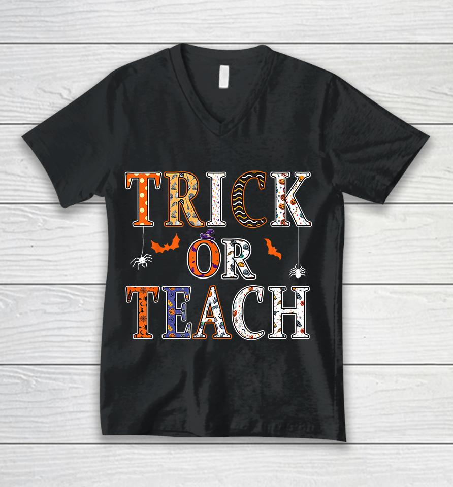 Trick Or Teach Halloween Unisex V-Neck T-Shirt