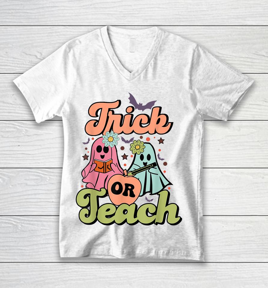 Trick Or Teach Halloween Unisex V-Neck T-Shirt