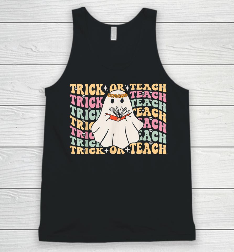 Trick Or Teach Teacher Retro Vintage Groovy Ghost Halloween Unisex Tank Top
