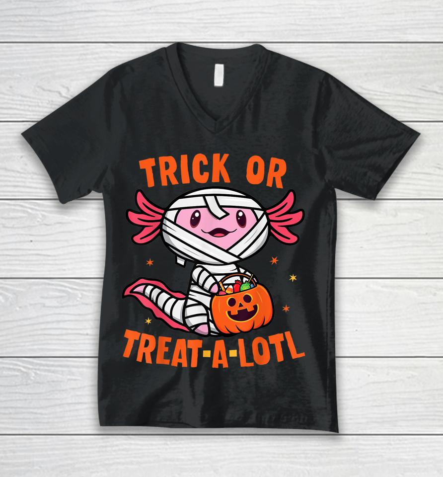 Trick Or Treat A Lotl Axolotl Halloween Unisex V-Neck T-Shirt