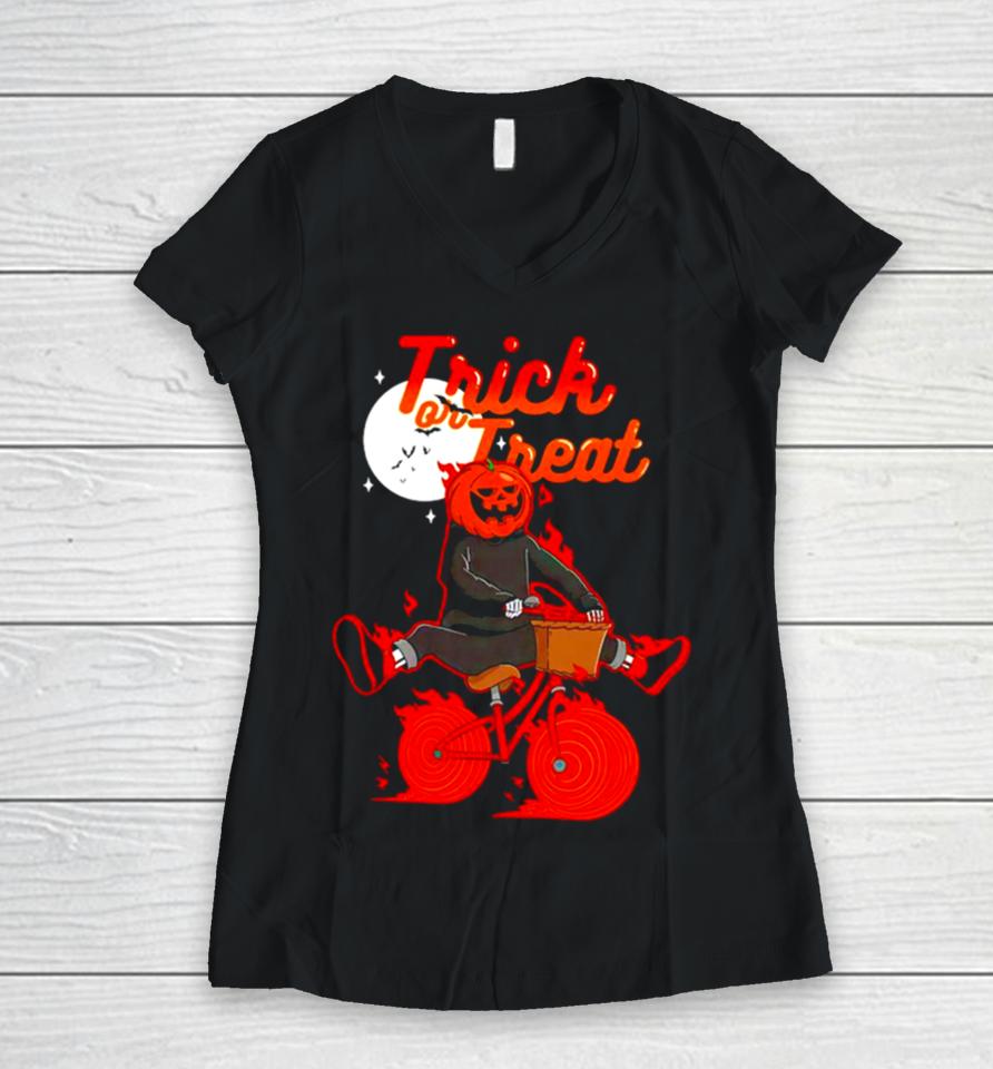 Trick Or Treat A Spooktacular Halloween Rideshirts Women V-Neck T-Shirt