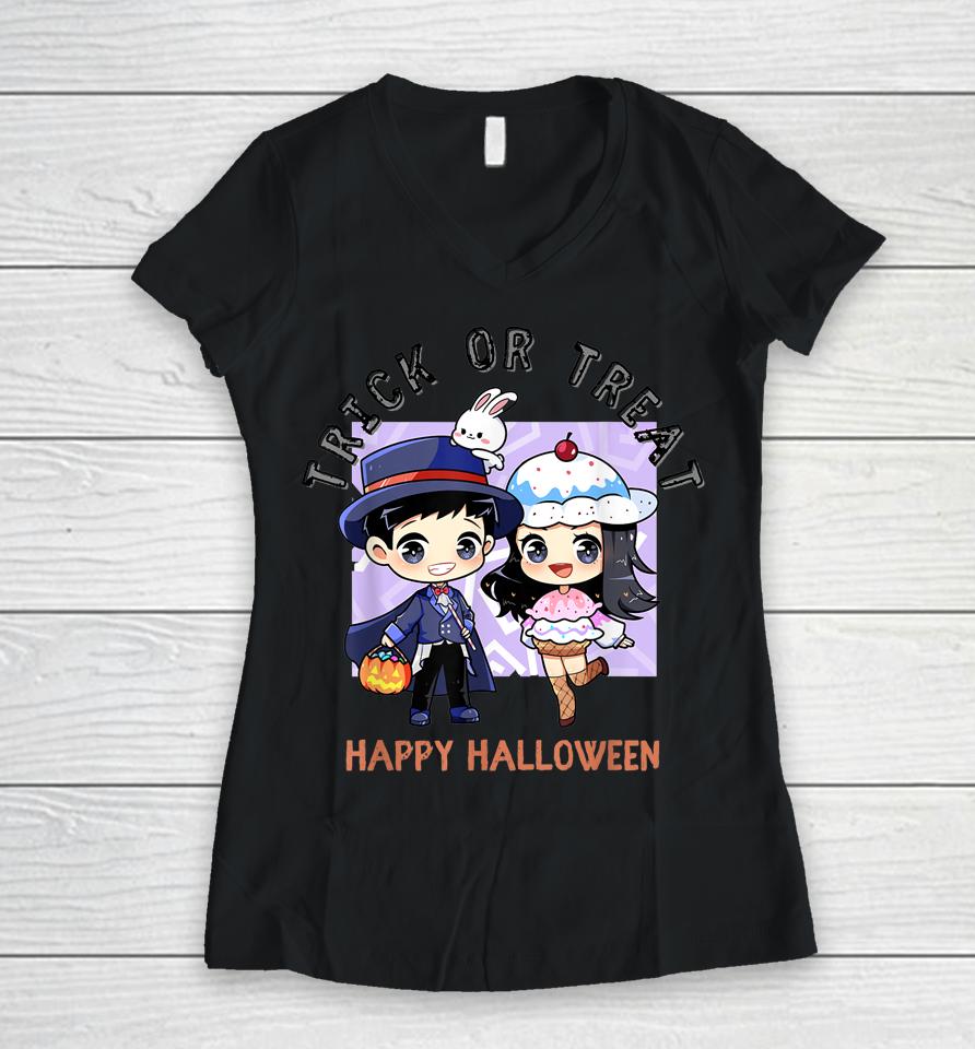 Trick Or Treat Halloween Women V-Neck T-Shirt