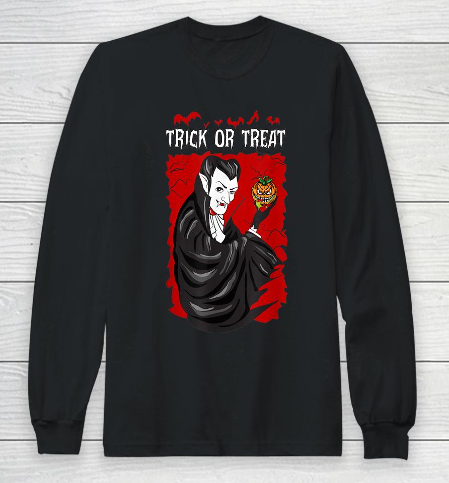 Trick Or Treat Vampire Dracula Pumpkin Head Long Sleeve T-Shirt