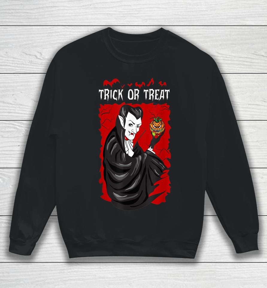 Trick Or Treat Vampire Dracula Pumpkin Head Sweatshirt