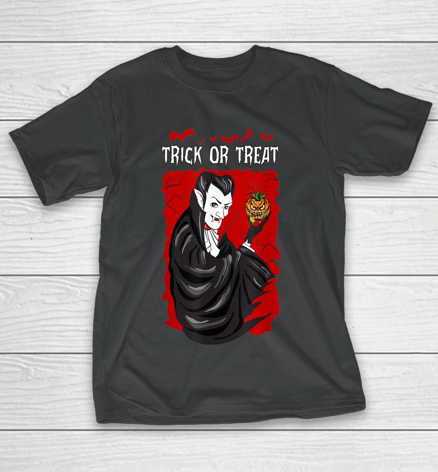 Trick Or Treat Vampire Dracula Pumpkin Head T-Shirt