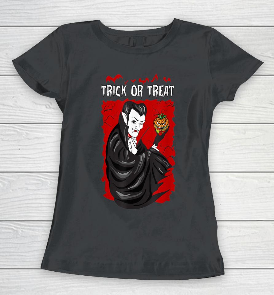 Trick Or Treat Vampire Dracula Pumpkin Head Women T-Shirt