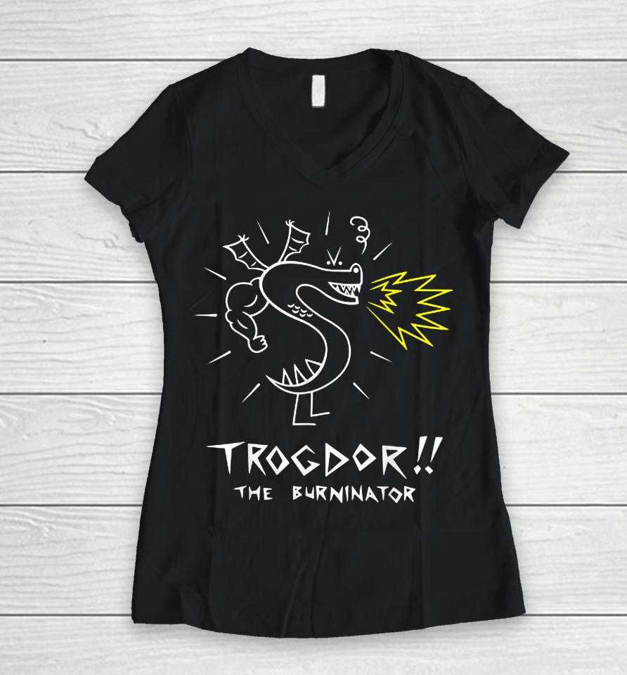 Trogdors Vintage Trogdors Games Fans Women V-Neck T-Shirt