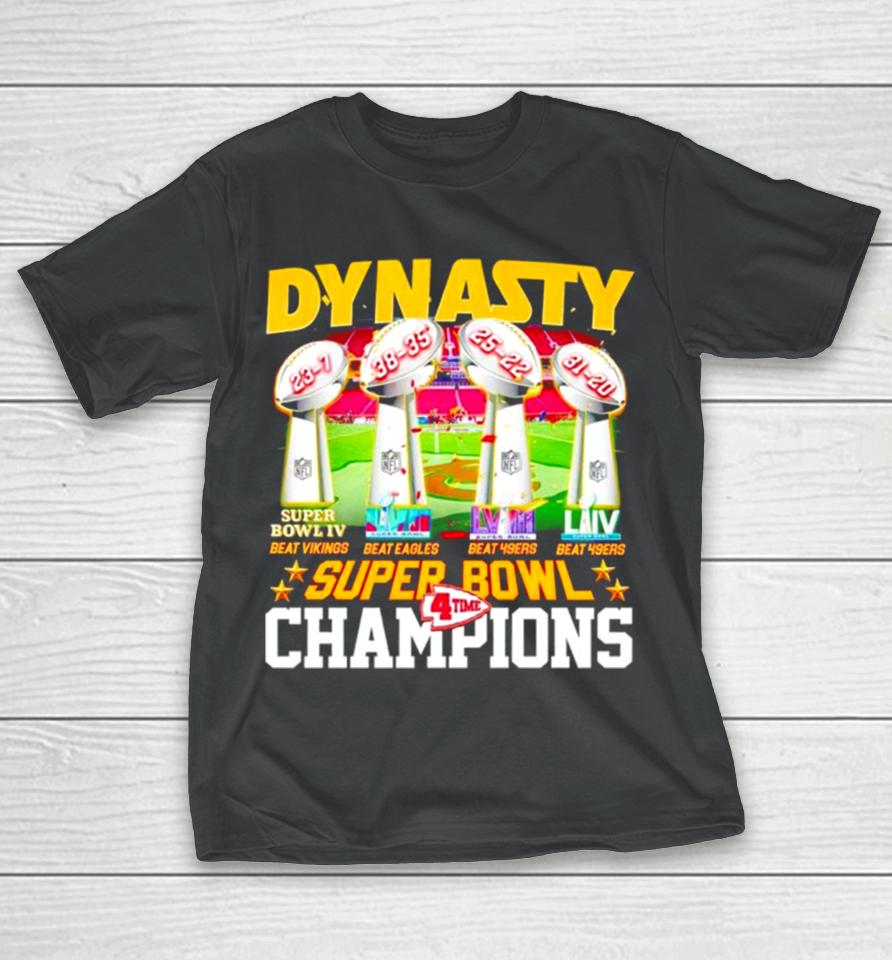 Trophies Dynasty Super Bowl Champions 4 Time T-Shirt