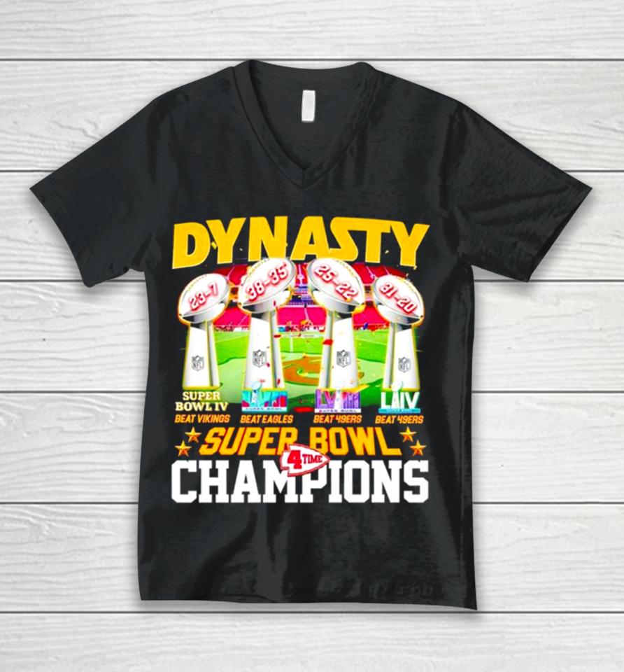 Trophies Dynasty Super Bowl Champions 4 Time Unisex V-Neck T-Shirt