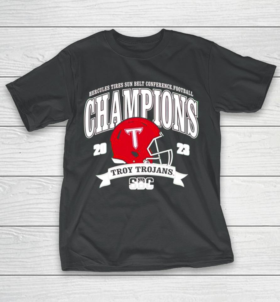 Troy Trojans 2023 Hercules Tires Sun Belt Conference Football Champions T-Shirt