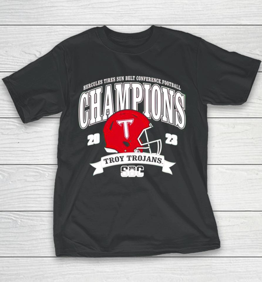 Troy Trojans 2023 Hercules Tires Sun Belt Conference Football Champions Youth T-Shirt
