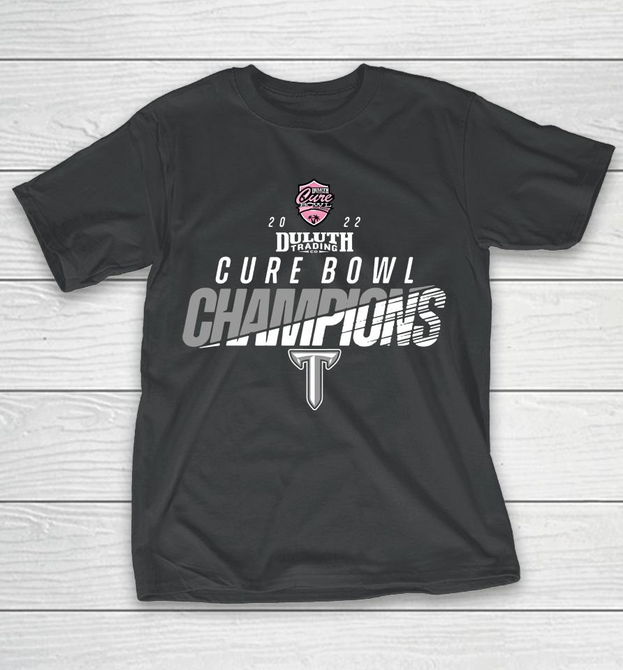 Troy Trojans Football 2022 Duluth Trading Cure Bowl Champions T-Shirt