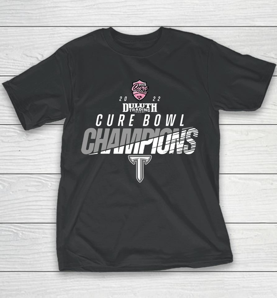 Troy Trojans Football 2022 Duluth Trading Cure Bowl Champions Youth T-Shirt