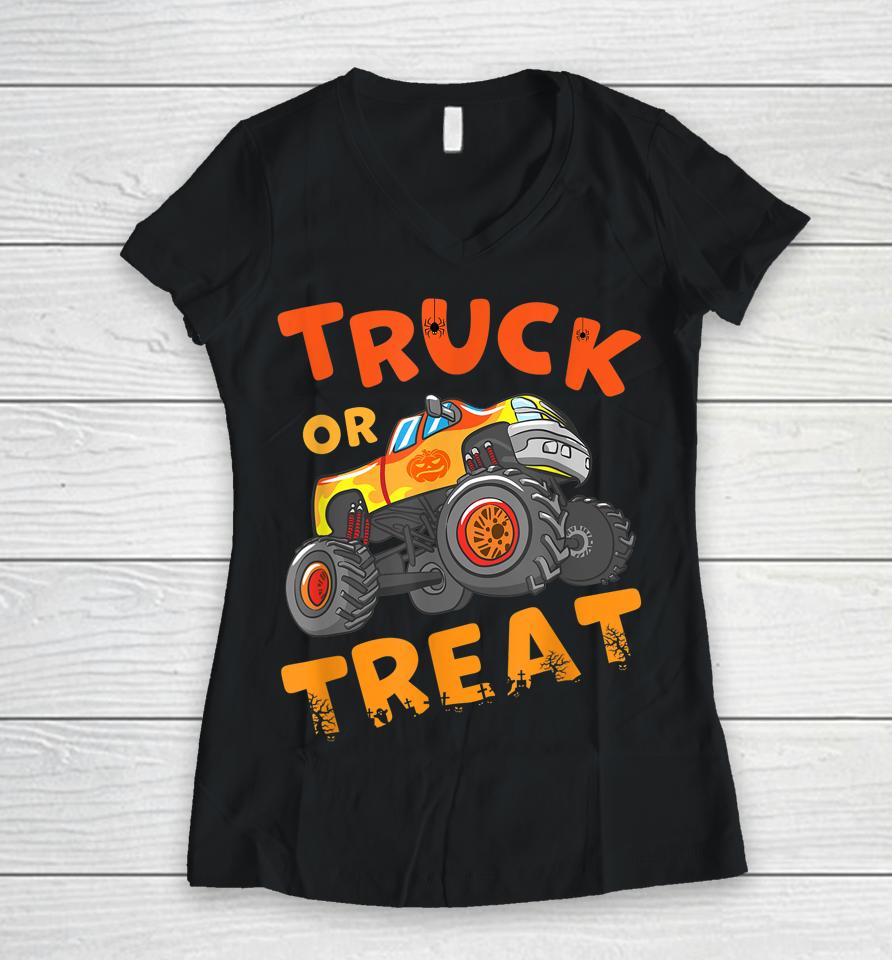 Truck Or Treat Halloween Women V-Neck T-Shirt