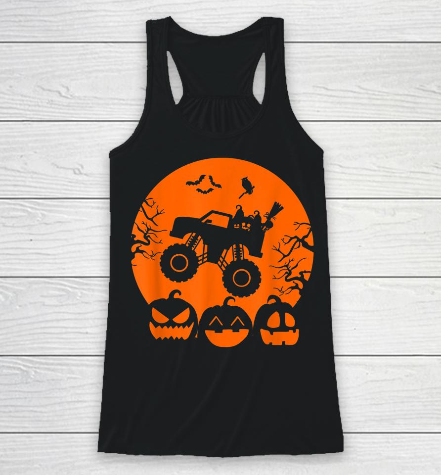Truck Or Treat Skeleton Monster Truck Moon Candy Halloween Racerback Tank