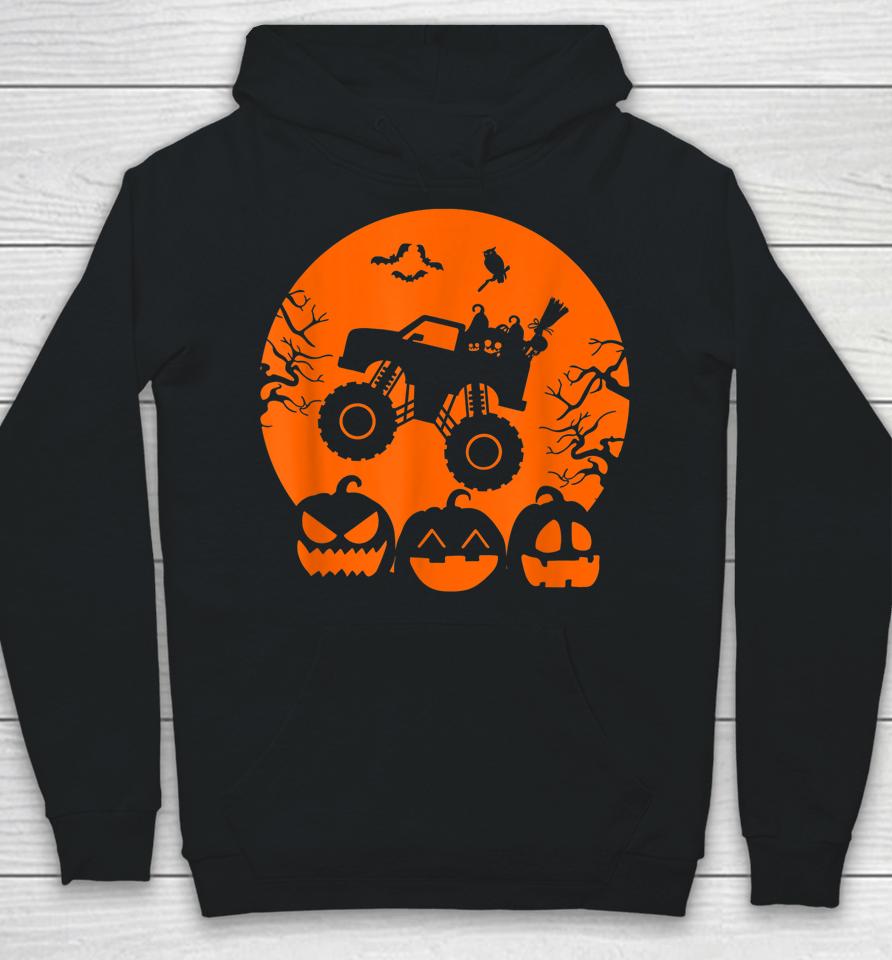 Truck Or Treat Skeleton Monster Truck Moon Candy Halloween Hoodie