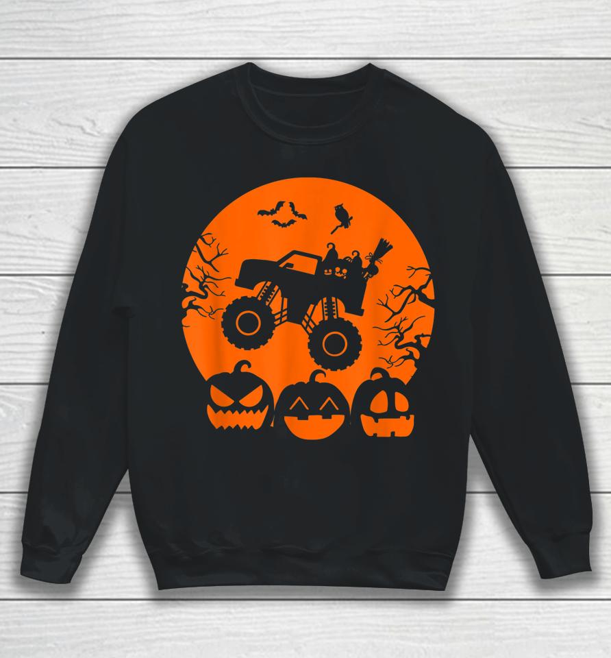 Truck Or Treat Skeleton Monster Truck Moon Candy Halloween Sweatshirt