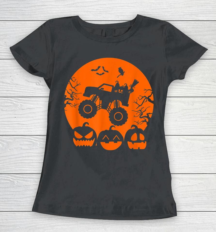 Truck Or Treat Skeleton Monster Truck Moon Candy Halloween Women T-Shirt