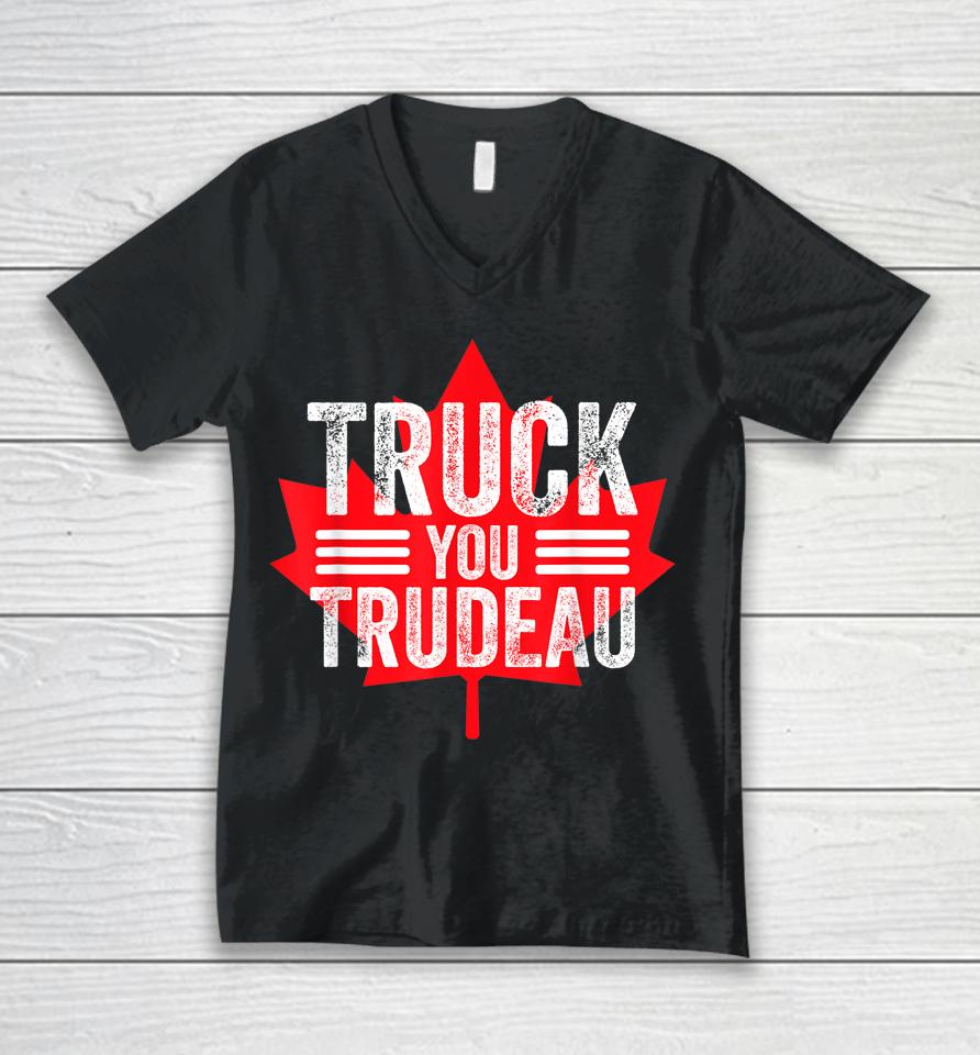 Truck You Trudeau I Support Freedom Convoy 2022 Usa Canada Unisex V-Neck T-Shirt